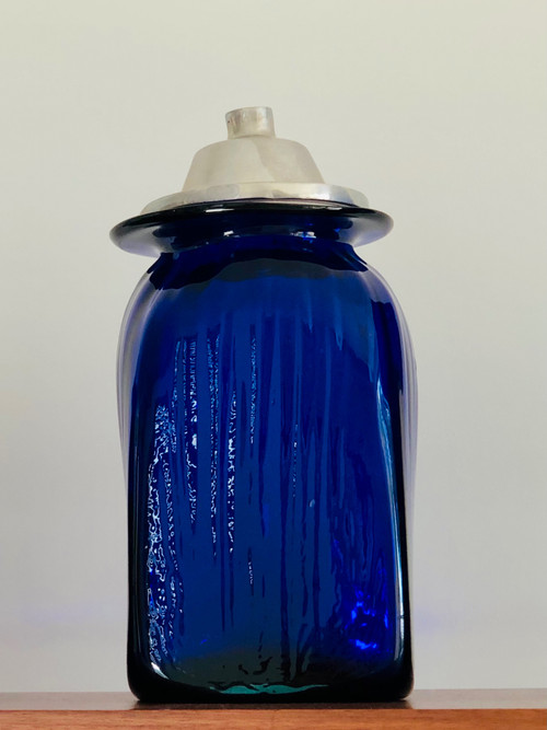 3 Apothekergläser aus kobaltblauem mundgeblasenem Glas und Aluminiumdeckeln, Italien