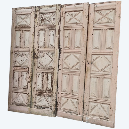 Two Identical Old Double Doors From Louis XIII Period In Walnut Woodwork