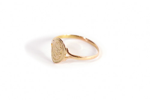 Bague pensée régionale en or rose 18k, bague ancienne régionale Poitou, Normandie, fleur, Bretagne