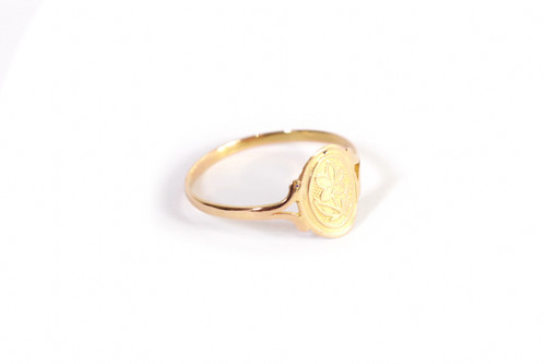 Bague pensée régionale en or rose 18k, bague ancienne régionale Poitou, Normandie, fleur, Bretagne