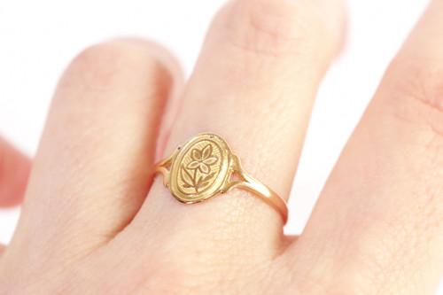 Bague pensée régionale en or rose 18k, bague ancienne régionale Poitou, Normandie, fleur, Bretagne