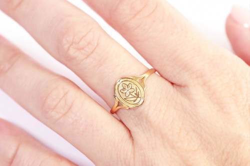 Bague pensée régionale en or rose 18k, bague ancienne régionale Poitou, Normandie, fleur, Bretagne