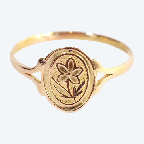 Bague pensée régionale en or rose 18k, bague ancienne régionale Poitou, Normandie, fleur, Bretagne