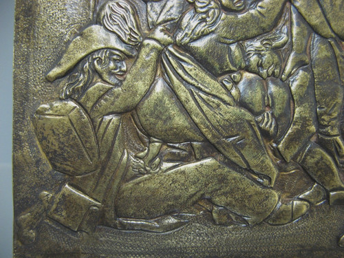 BRONZETAFEL MIT DARSTELLUNG EINER EROTISCHEN SZENE, SOLDATEN DER GROßEN ARMEE, 19. JAHRHUNDERT.