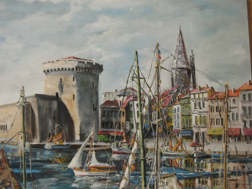 Port of La Rochelle signed G.J. Miane oil on panel 20th century