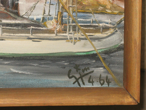 Port of La Rochelle signed G.J. Miane oil on panel 20th century