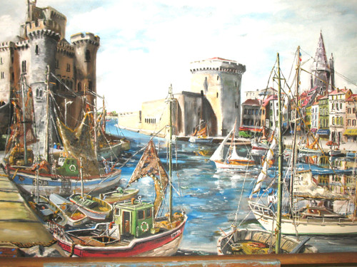 Port of La Rochelle signed G.J. Miane oil on panel 20th century
