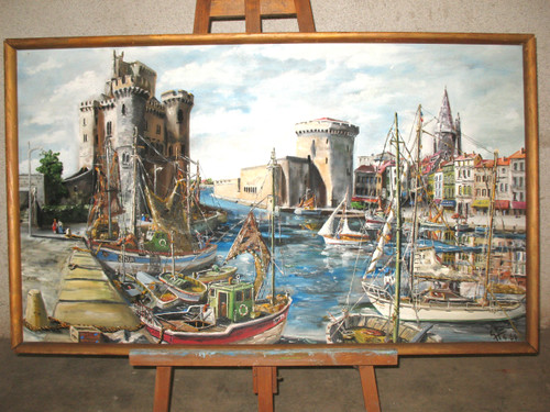 Port of La Rochelle signed G.J. Miane oil on panel 20th century