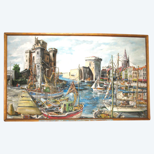 Port of La Rochelle signed G.J. Miane oil on panel 20th century