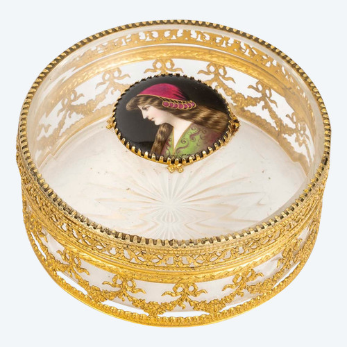 A late 19th century crystal and gilded brass candy box