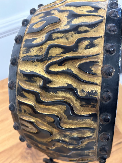 Rare Et Ancien Tambour - Tambourin - Gong - Art Du Japon époque Meiji  Laque Doré XIXéme Siècle