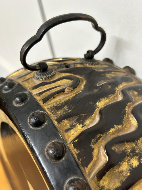 Rare Et Ancien Tambour - Tambourin - Gong - Art Du Japon époque Meiji  Laque Doré XIXéme Siècle
