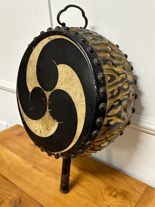 Rare Et Ancien Tambour - Tambourin - Gong - Art Du Japon époque Meiji  Laque Doré XIXéme Siècle