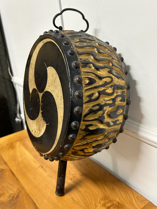 Rare Et Ancien Tambour - Tambourin - Gong - Art Du Japon époque Meiji  Laque Doré XIXéme Siècle