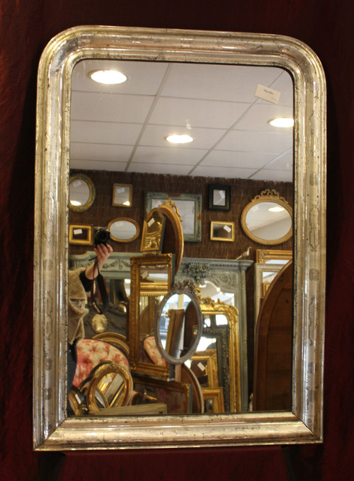 84 X 120 Cm, Miroir Ancien Louis Philippe Feuille d'Argent