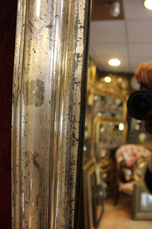 84 X 120 Cm, Miroir Ancien Louis Philippe Feuille d'Argent