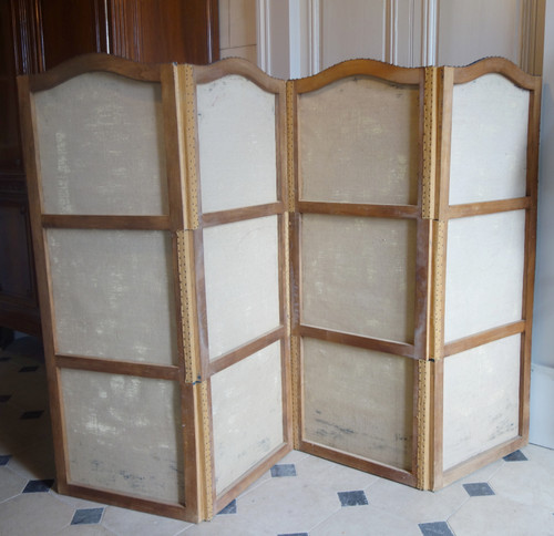 Painted canvas screen from the Napoleon III period - Louis XV style, 19th century