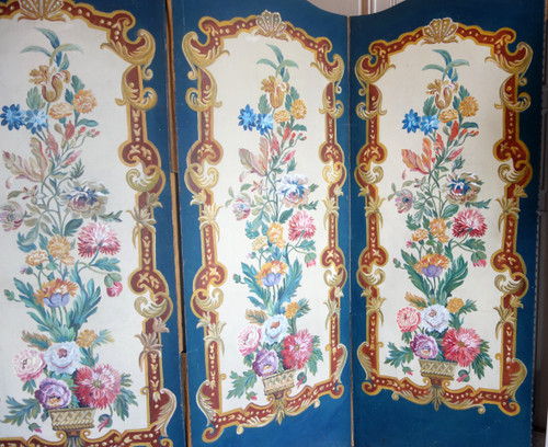 Painted canvas screen from the Napoleon III period - Louis XV style, 19th century
