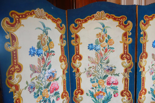 Painted canvas screen from the Napoleon III period - Louis XV style, 19th century
