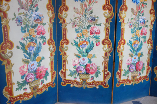 Painted canvas screen from the Napoleon III period - Louis XV style, 19th century