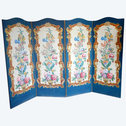 Painted canvas screen from the Napoleon III period - Louis XV style, 19th century