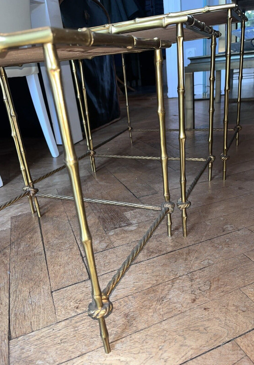 Maison Bagues: Nesting table in gilded brass, bamboo and mirrored tops