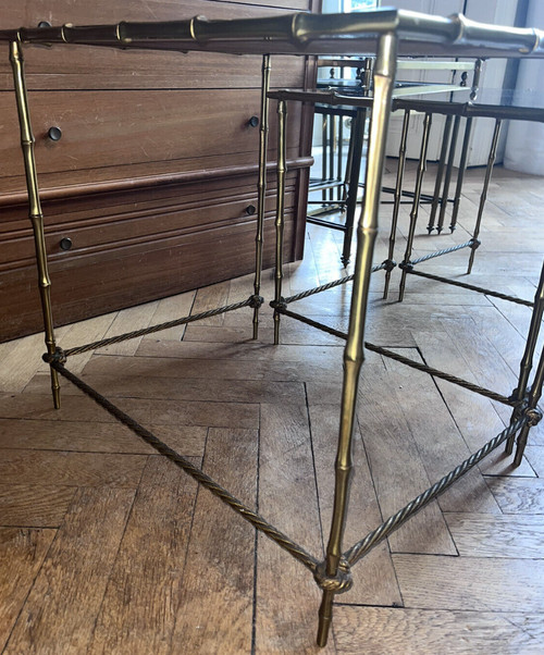 Maison Bagues: Nesting table in gilded brass, bamboo and mirrored tops