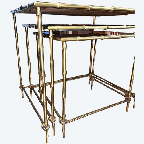 Maison Bagues: Nesting table in gilded brass, bamboo and mirrored tops