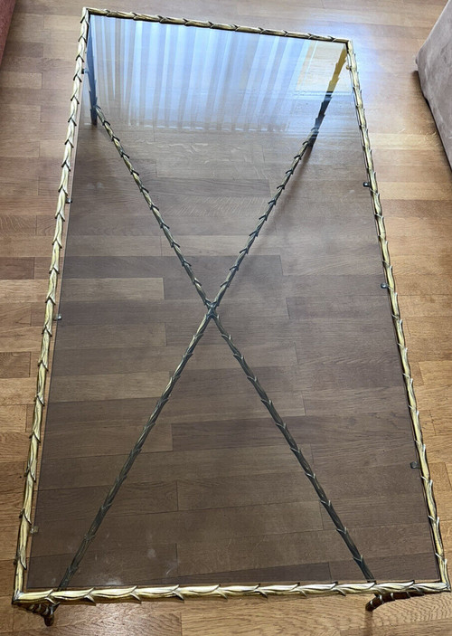 Tavolino Grande Maison CHARLES Anni 60/70 circa in Bronzo Dorato con decoro palme
