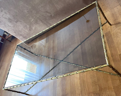 Tavolino Grande Maison CHARLES Anni 60/70 circa in Bronzo Dorato con decoro palme