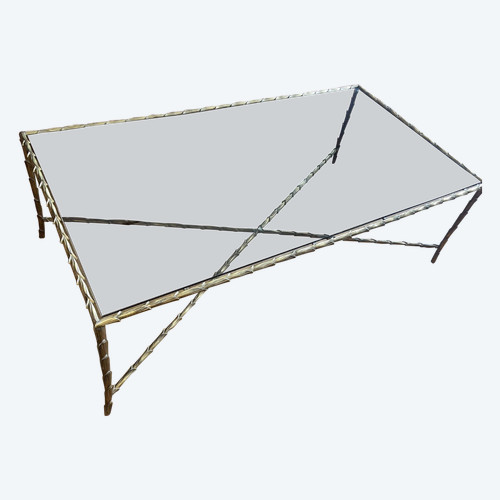 Tavolino Grande Maison CHARLES Anni 60/70 circa in Bronzo Dorato con decoro palme