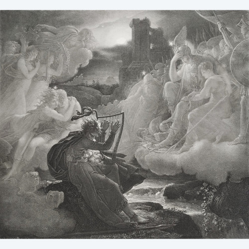 Etching Ossian Engraving After François Gérard 19th C Old Print