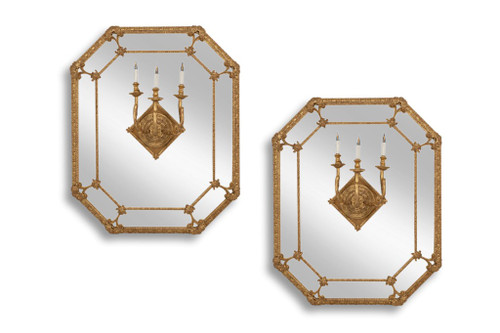 Pair of Louis XIV style mirrors in gilded wood. Circa 1880.