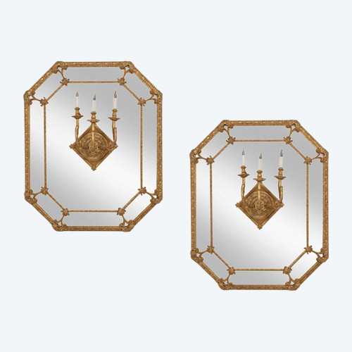 Pair of Louis XIV style mirrors in gilded wood. Circa 1880.