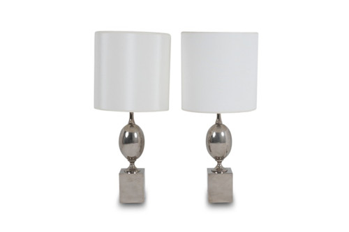 Philippe Barbier. Pair of silver-plated brass lamps. 1970s.