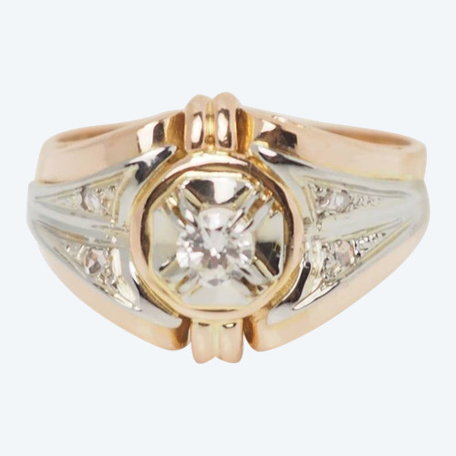 Bague ancienne en or bicolore et diamant 