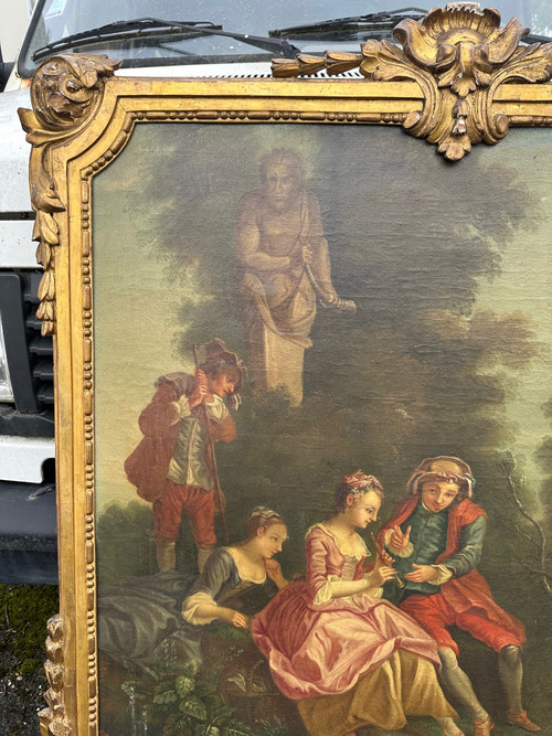 Top Of Door From The End Of The 18th Century Representing Children Playing On A Swing