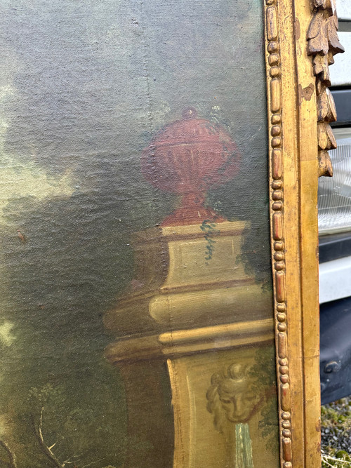 Top Of Door From The End Of The 18th Century Representing Children Playing On A Swing