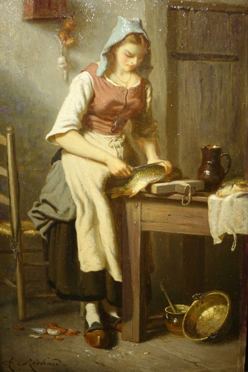 Der junge Hirte und der Koch, die einen Fisch entschuppen“ Antoine Richard, 1822-1891