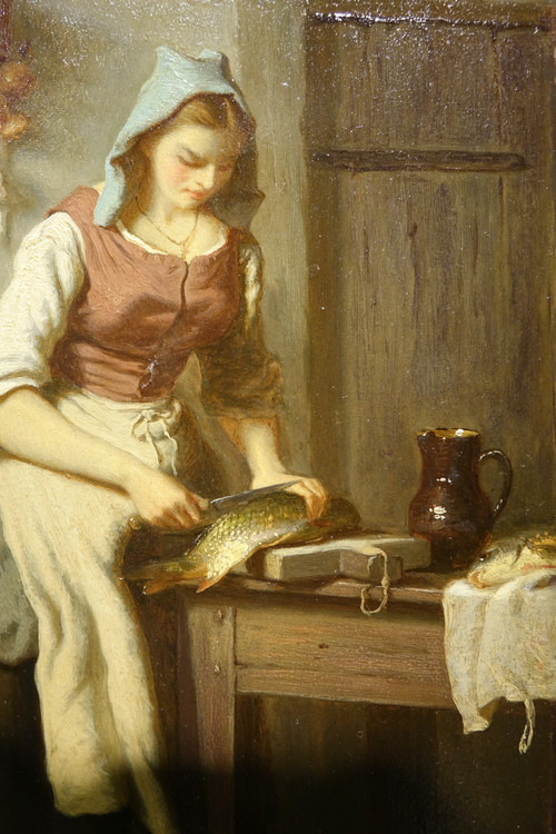 Der junge Hirte und der Koch, die einen Fisch entschuppen“ Antoine Richard, 1822-1891