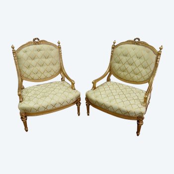 Paire de Fauteuils à la Reine Louis XVI, époque Napoléon III – Milieu XIXème