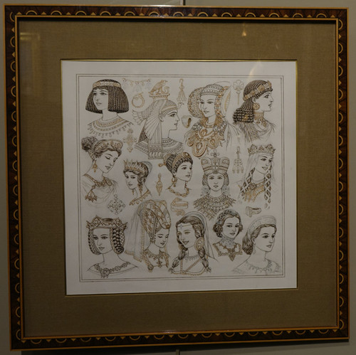 Portraits Of 14 Queens Or Empresses, Brown Ink And Sepia, Signed Herouard, Circa 1925.flag