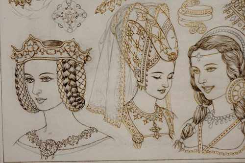 Portraits Of 14 Queens Or Empresses, Brown Ink And Sepia, Signed Herouard, Circa 1925.flag