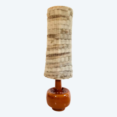 Lampada da terra con paralume in lana e piano in ceramica, Francia, anni '60