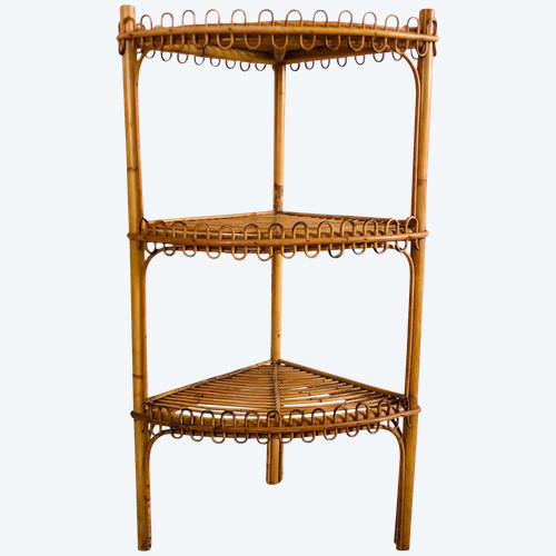 Rattan corner shelf, Italy '60s