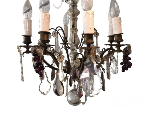 Lustre à cristaux d'époque 19 ème à 8 lumières