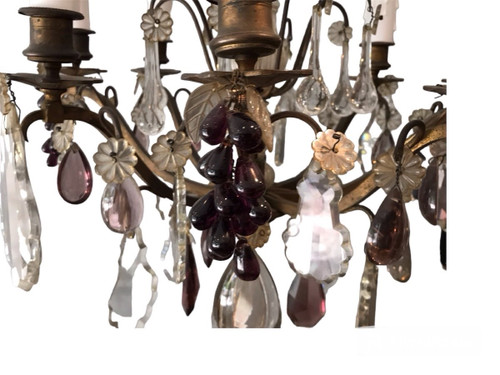 Lustre à cristaux d'époque 19 ème à 8 lumières