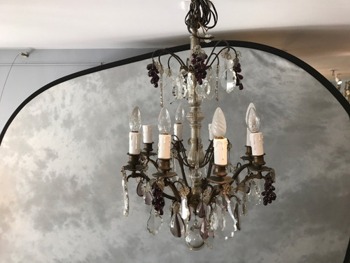 Lustre à cristaux d'époque 19 ème à 8 lumières