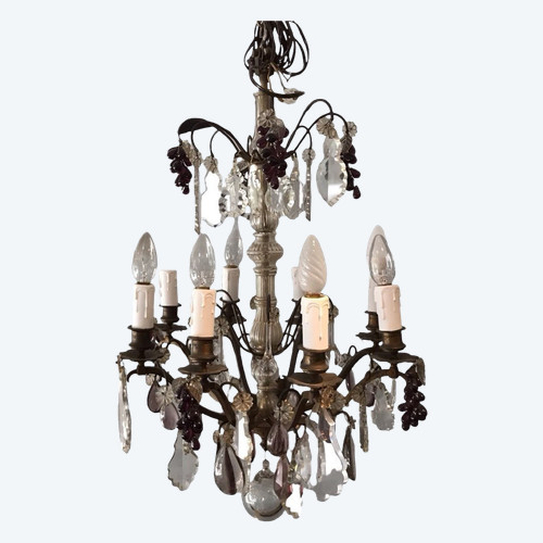 Lustre à cristaux d'époque 19 ème à 8 lumières