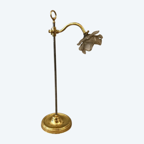 Height-adjustable 19th century iron and brass lamp